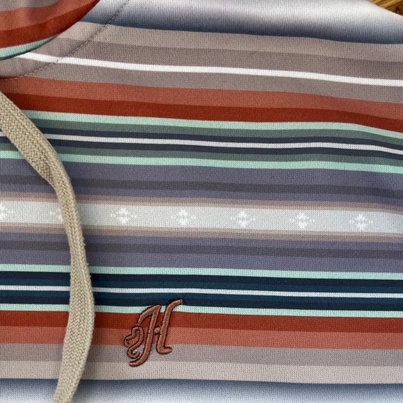 Hooey Beige Pullover Hoodie with Multi-Color Striped Hood & Sleeves - Picture 4 of 10